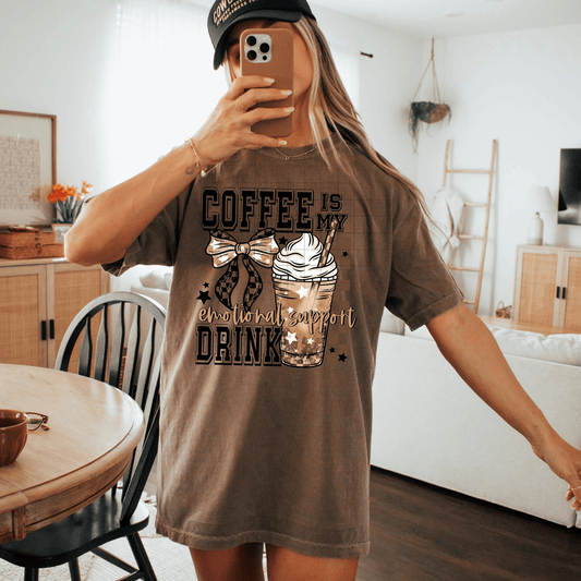 TRANSFER TUESDAY JUNE 24TH COFFEE IS MY EMOTIONAL SUPPORT DRINK BOW BROWN DTF DIRECT TO FILM transfers ADULT 10X12 - Do it yourself Transfers