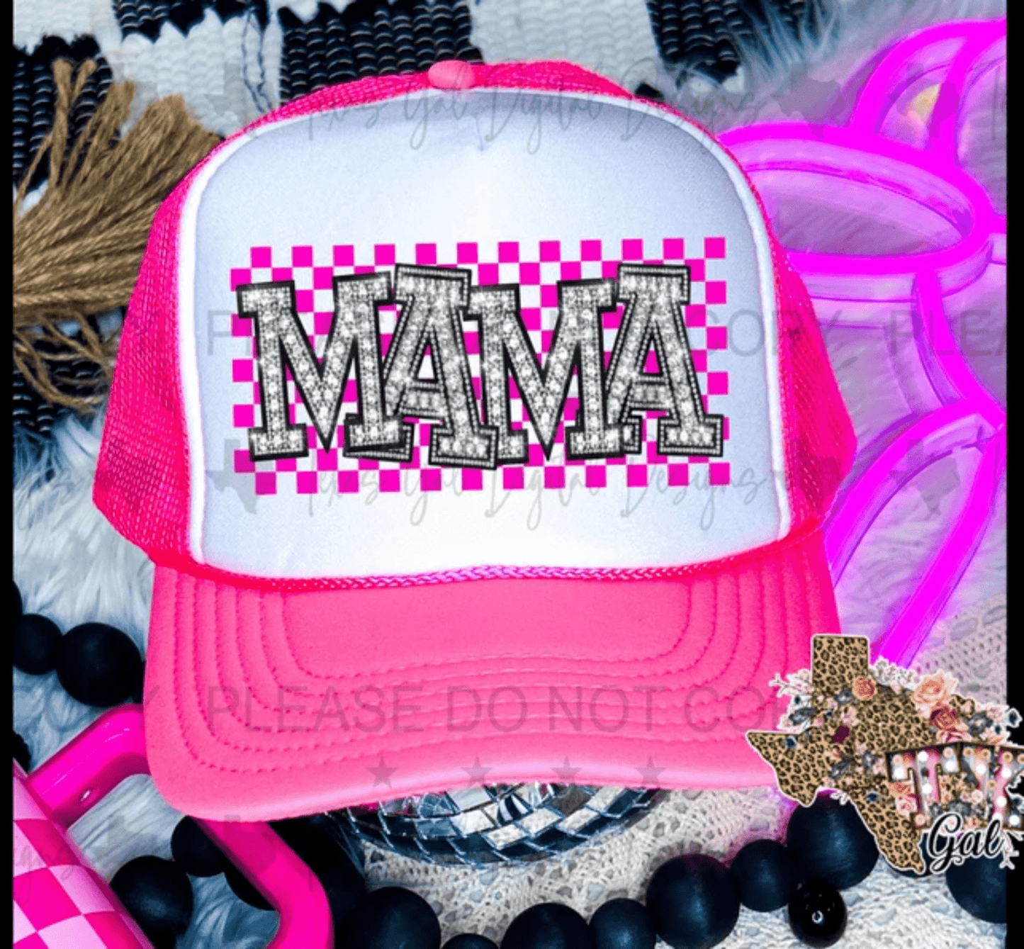 TRANSFER TUESDAY MAMA PINK CHECKER DTF DIRECT TO FILM transfers HAT - Do it yourself Transfers