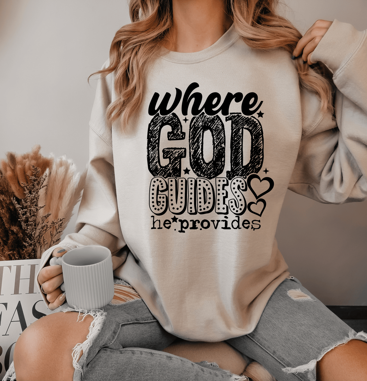 TRANSFER TUESDAY SHIPS JAN 21ST Where GOD guides he provides SINGLE COLOR BLACK Screen Print transfers size ADULT 10X12 - Do it yourself Transfers
