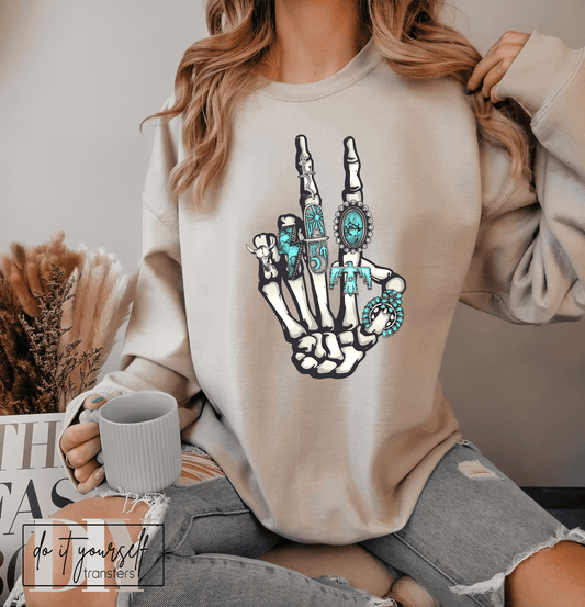 Turquoise Jewels skull hand firebird boho western DTF TRANSFERPRINT TO ORDER - Do it yourself Transfers